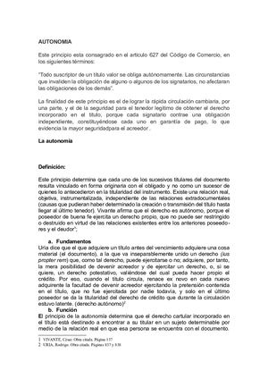 Autonomia De Los Titulos Valores