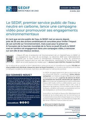 Dossier de presse | Le SEDIF, premier service public de l’eau neutre en carbone, lance une campagne vidéo pour promouvoir ses engagements environnementaux
