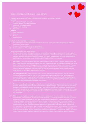 Year 12 Coursework: Codes And Conventions Of Love Songs