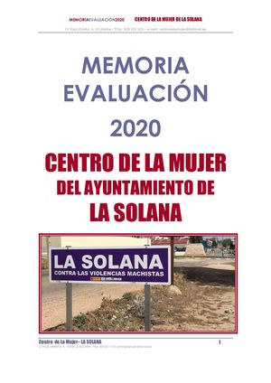 Memoria 2020 Centro de la Mujer - Ayuntamiento La Solana