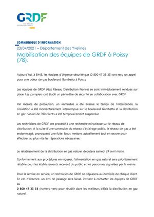 Coupure gaz Poissy - 23 avril 2021