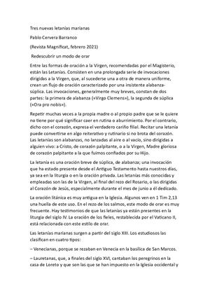 Tres Nuevas Letanías Marianas Pablo Cervera Barranco Revista Magníficat 2021