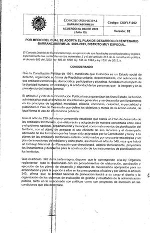 Plan De Desarrollo 2020 2023