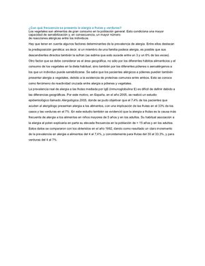 Alergia A Frutas Y Verduras