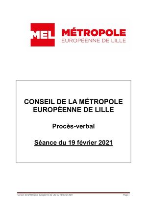 Procès-verbal du conseil métropolitain du 19 février 2021