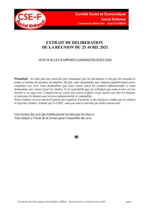 Social Enfance : Avis sur les Rapport d'Activité 2020