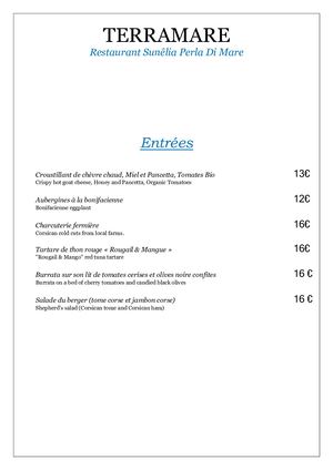Carte Restaurant Perla Di Mare