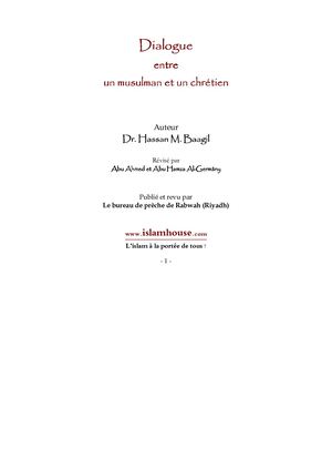 Dialogue entre un Musulman et un Chrétien