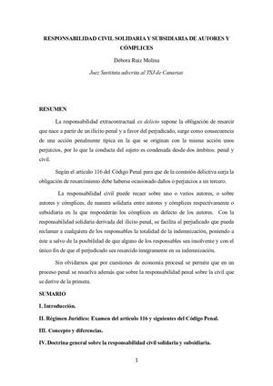 RESPONSABILIDAD CIVIL SOLIDARIA Y SUBSIDIARIA DE AUTORES Y COMPLICES