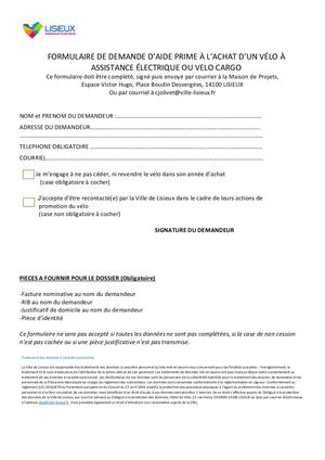 [AIDE FINANCIERE - VELO] Formulaire de demande