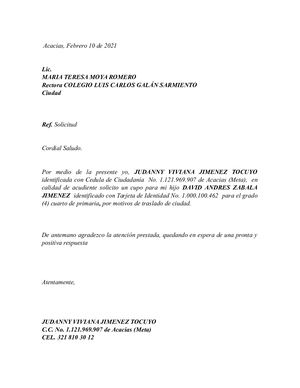 Ejemplo Solicitud Cupo