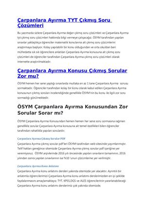 ÇArpanlara Ayırma Tyt ÇıKmış Soru ÇöZümleri