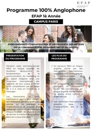 Programme 100% anglophone - 1e année EFAP