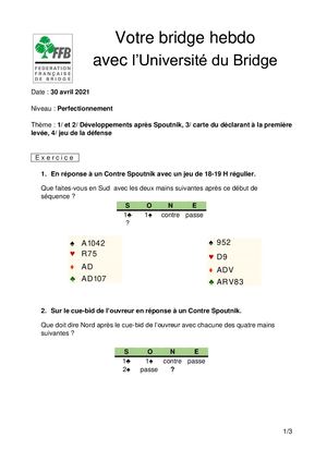 31. Exercice Ub Votre Bridge Hebdo 30 04 2021