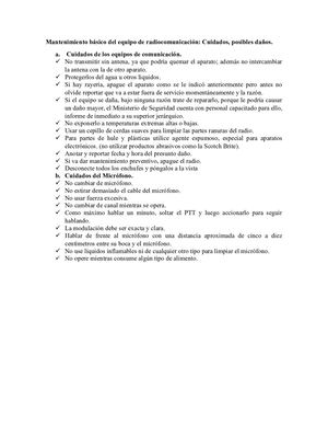 Mantenimiento Básico Del Equipo De Radiocomunicación