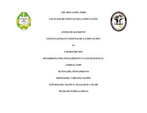 Desarrollo Del Pens Taller 1 Rutina Del Pensamiento