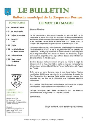 Le Bulletin La Roque Sur Pernes N°54 Avril 2021