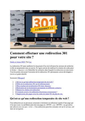 Astuce pour  effectuer une redirection 301 pour votre site