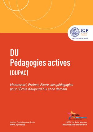 ICP - ISP - Diplôme Universitaire Pédagogies Actives (DUPAC)