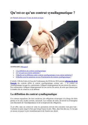 Un contrat Synallagmatique