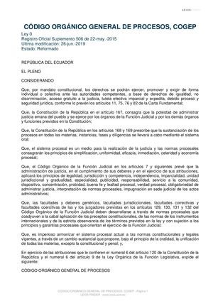 Código Orgánico General De Procesos, Cogep