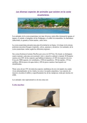 Las Diversas Especies De Animales Que Existen En La Costa Ecuatoriana