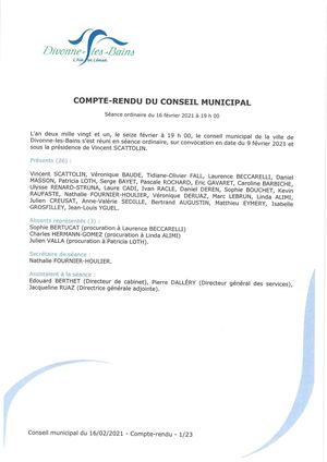 Compte-rendu du conseil municipal - 16 février 2021