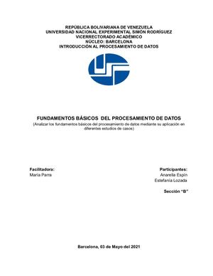 Unidad I Fundamentos Básicos Del Procesamiento De Datos