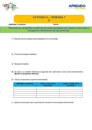 SEMANA 7- 2021- 3° Y 4°EPT- ACTIVIDAD 1: FORMULAMOS EL DESAFIO APROVECHANDO LAS POTENCIALIDADES  DE NUESTRA ZONA Y RECOGEMOS INFORMACION