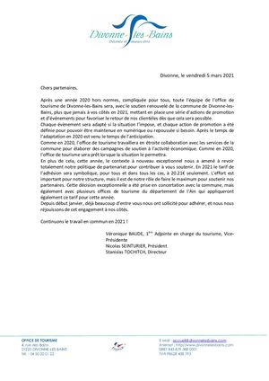 LETTRE COURRIER PARTENARIAT 2021