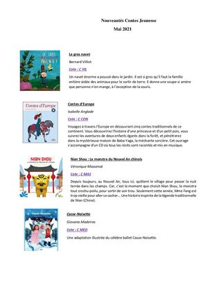 Nouveautés Contes Jeunesse Mai 2021