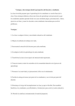 Ventajas Y Desventajas Desde La Perspectiva Del Docente Y Estudiante
