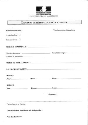 Demande De Réservation D'un Véhicule