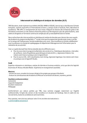 Intervenant en statistique et analyse de données (H/F)