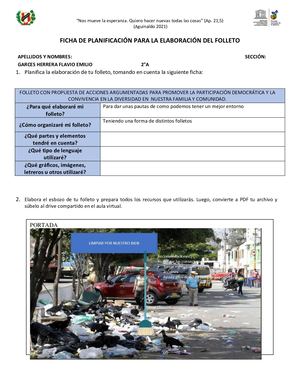 Ficha De Planificación Del Folleto De Divulgación