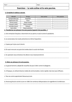 Voix Passive Voix Active 4ème