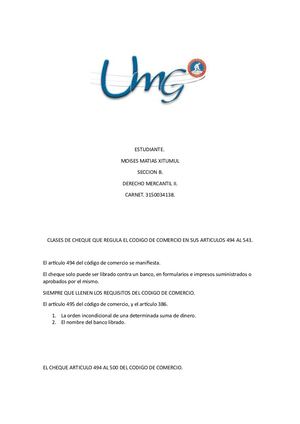Clases De Cheque Que Regula El Codigo De Comercio En Sus Articulos 494 Al 543