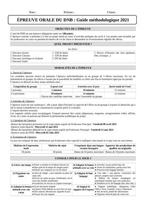 Livret Oral de DNB 2021