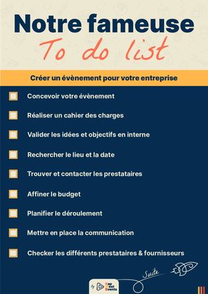 La TO DO LIST pour vos événements !