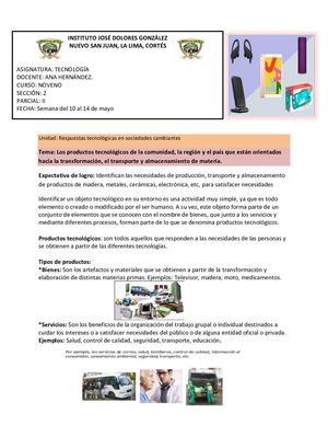 Actividades Tecnología Noveno, Semana 1 II  Parcial