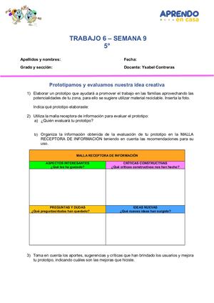 SEMANA 9- 2021- 5°EPT- Actividad 3: Prototipamos y evaluamos nuestra idea creativa