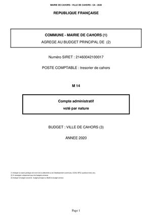 MAIRIE DE CAHORS - VILLE DE CAHORS - CA - 2020