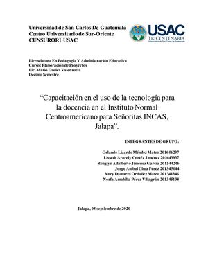 Informe Final Elaboracion De Proyectos Capacitacion A Personal Docente 2020