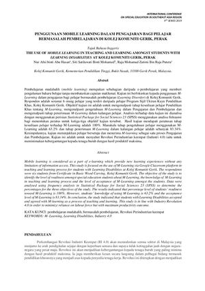 Penggunaan Mobile Learning Dalam Pengajaran Bagi Pelajar Bermasalah Pembelajaran di Kolej Komuniti Gerik,Perakn