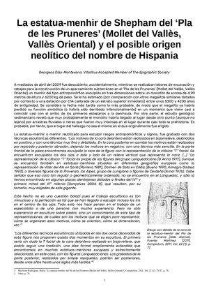 La Estatua Menhir De Shepham Del ‘Pla De Les Pruneres’ (Mollet Del Vallès, Vallès Oriental) Y El Posible Origen Neolítico Del Nombre De Hispania