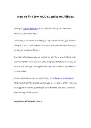 How To Find Low Moq Supplier On Alibaba