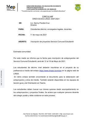 CIRCULAR 87 - Servicio Comunal - Proceso De Inscripción
