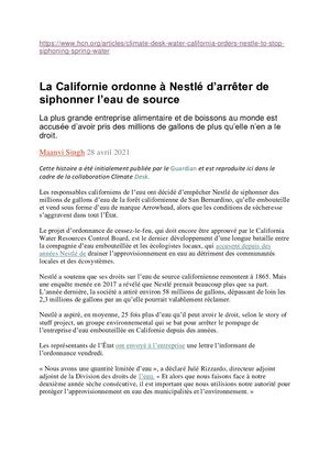 Stop Nestle Californie High Country News Avril 2021