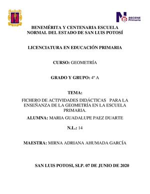 Fichero De Actividades Didácticas Para La Enseñanza De La Geometría En La Escuela Primaria