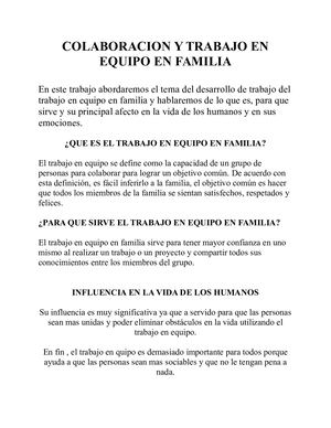 Colaboracion Y Trabajo En Equipo En Familia